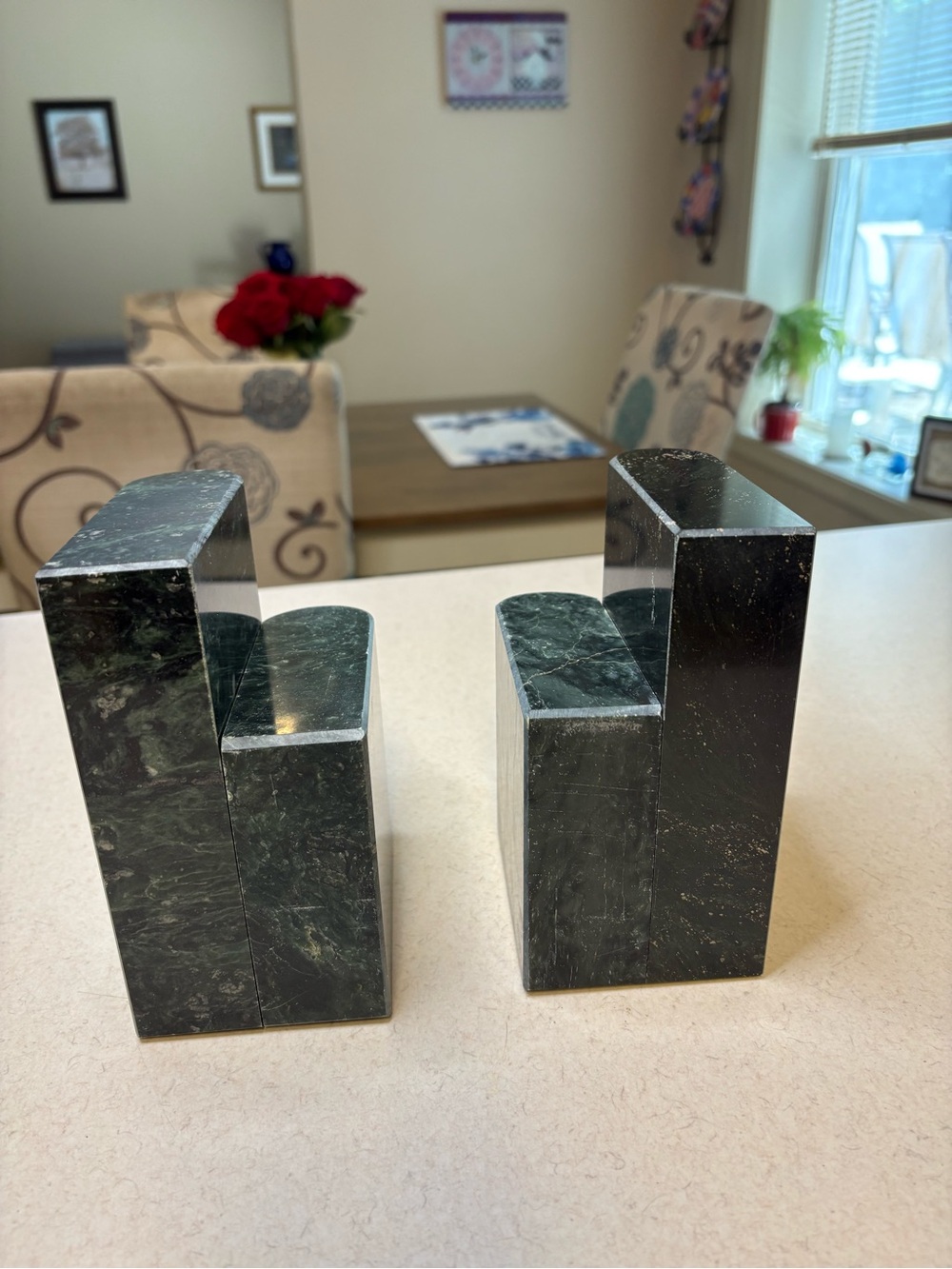 Vintage Heavy Green Marble Bookends Set of 2 12lb Pair - Picture 4 of 9